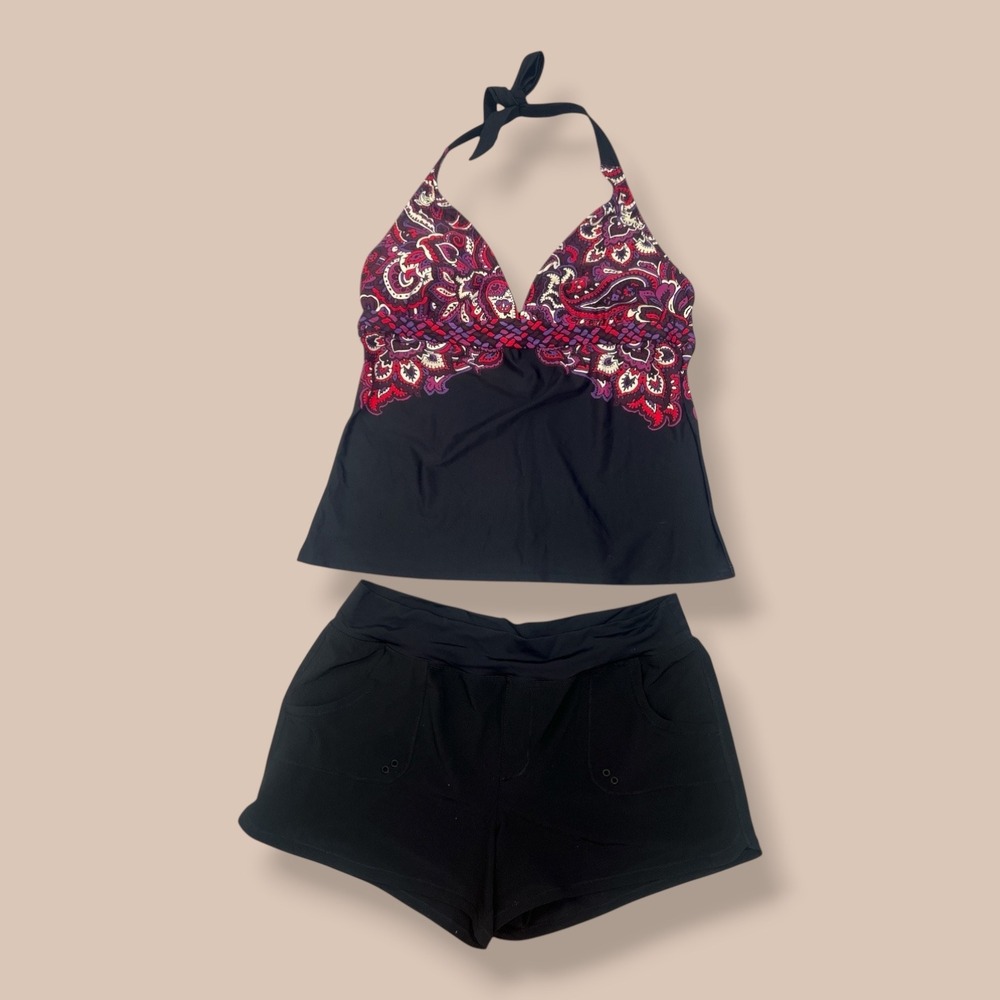 prAna NWT Halter Tankini Boy Short Swim Set XL Boho Paisley Swimwear Beach Vacay
